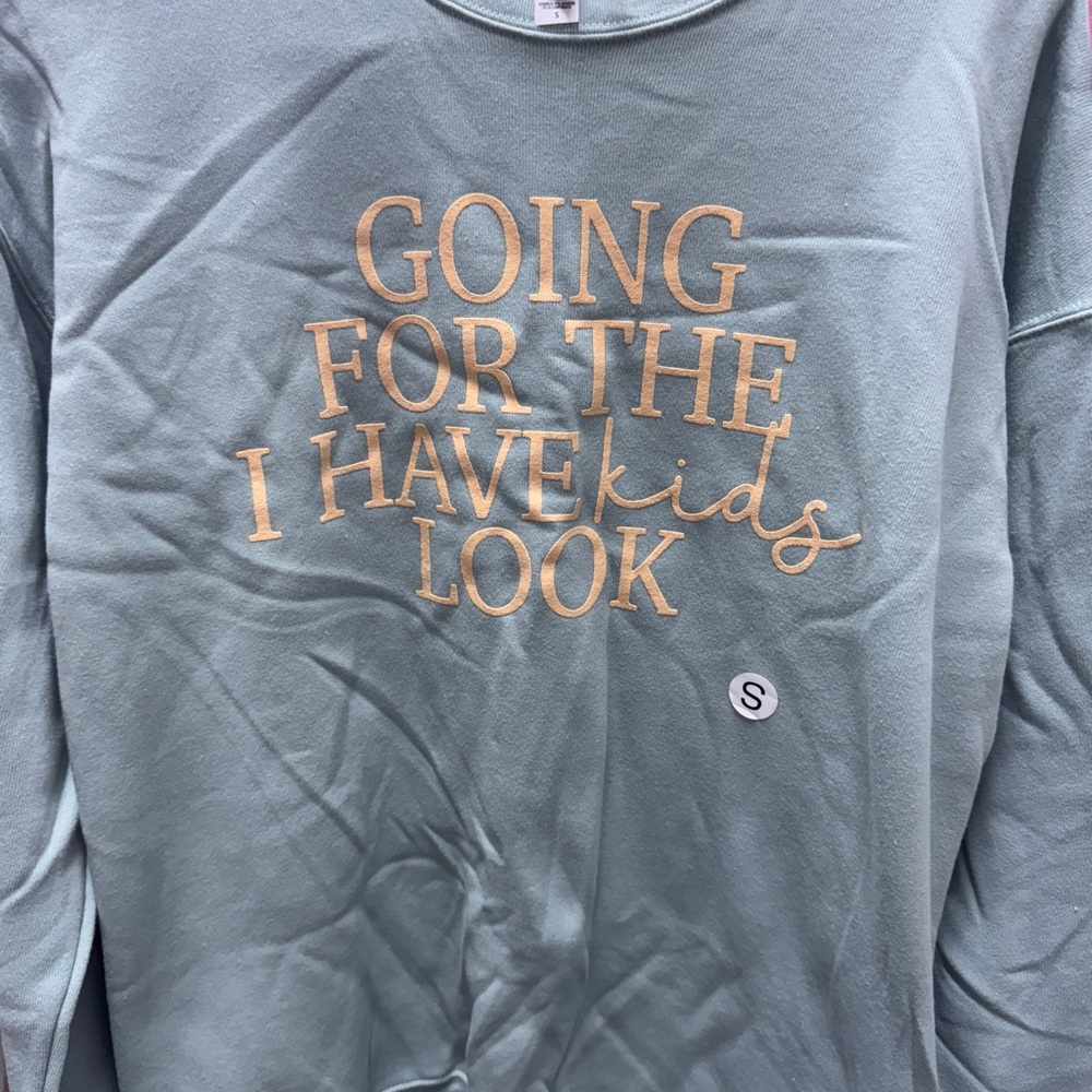 Bella Canvas Women's Crew Neck in Light Blue “going for the I have kids look”